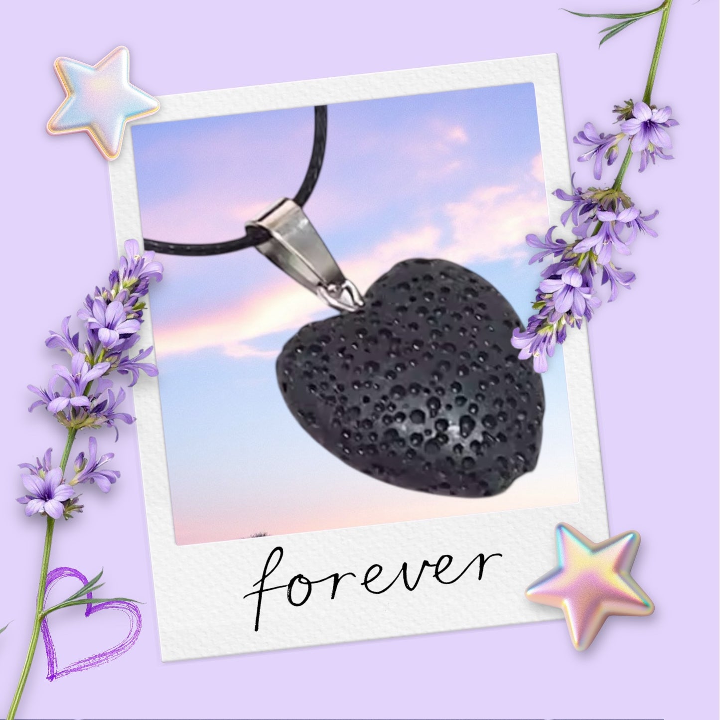 Collier fantaisie Cœur diffuseur d'huiles essentielles avec pierre de lave
